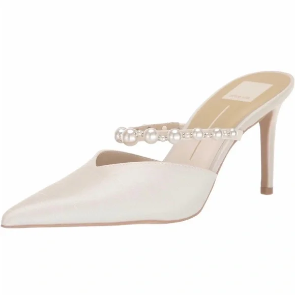 Dolce Vita Cream Kanika Pearl Kitten Heel Mule Pump size 7 - Picture 2 of 12